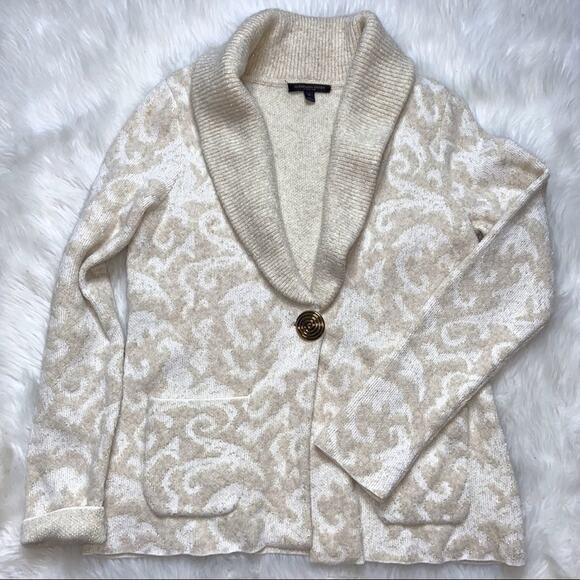 Classiques Entier Women's Cardigan Sweater Beige And Gold Medium - Picture 5 of 6